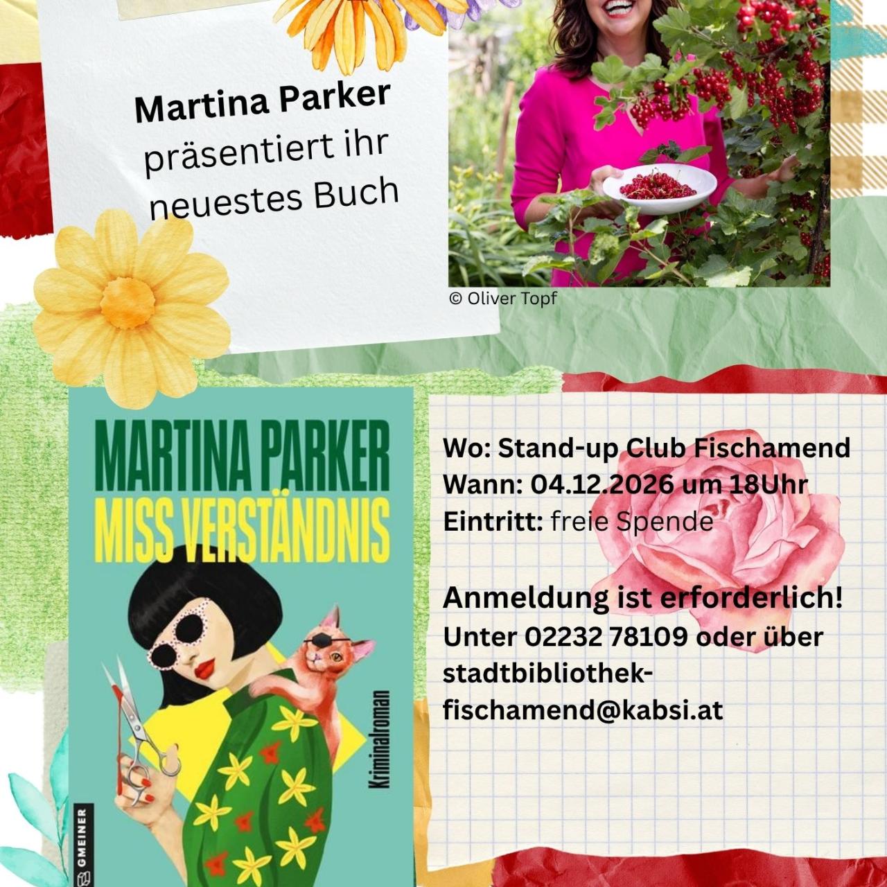 Bild von Martina Parker und dem Cover ihres Buches